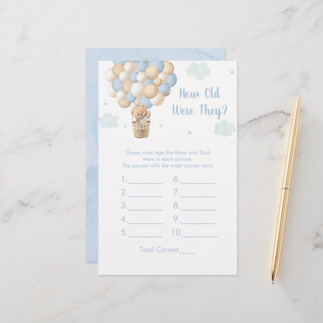 Blue Teddy Balloons How Old Were They Shower Game (Devant/Arrière en situation)