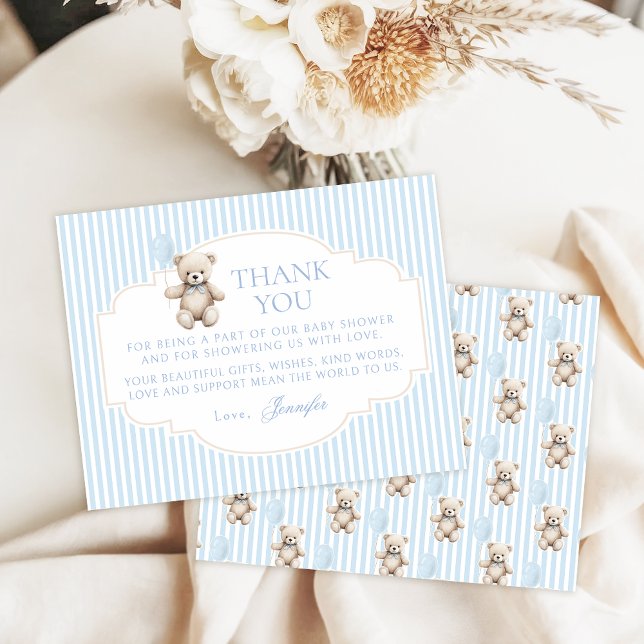 Blue Teddy Bear Baby Boy Shower Thank You Card (Créateur téléchargé)