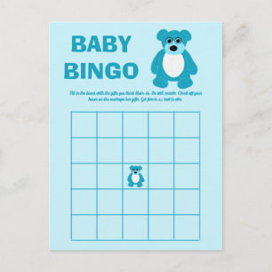 Blue Teddy Bear Baby shower Bingo Cartes de jeu