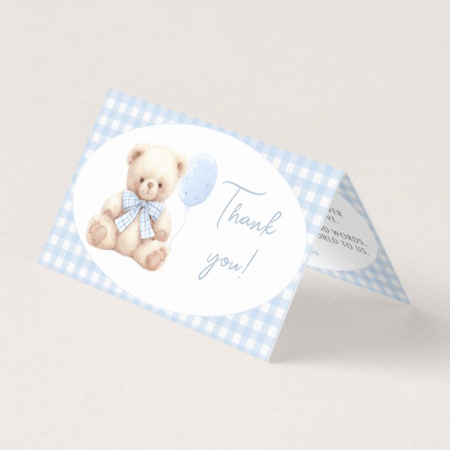 Blue Teddy Bear Bow Baby shower Merci Cartes (Front)