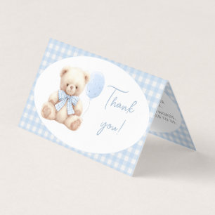 Blue Teddy Bear Bow Baby shower Merci Cartes