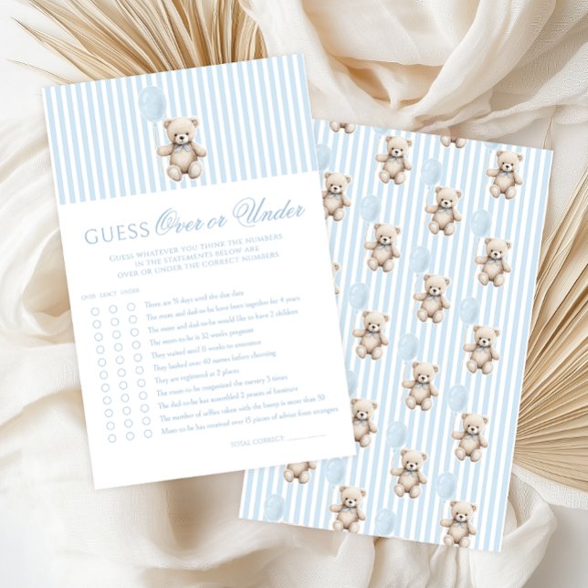 Blue Teddy Bear Bow Baby Shower Over or Under Game (Créateur téléchargé)