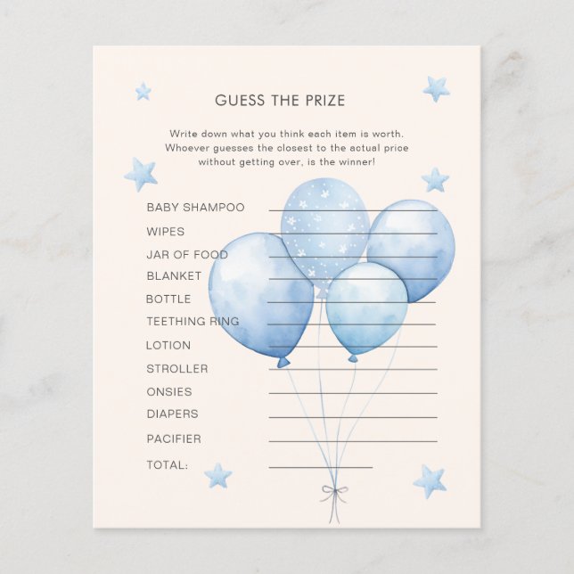 Blue Teddy Bear Devinez le jeu de Baby shower de p (Devant)