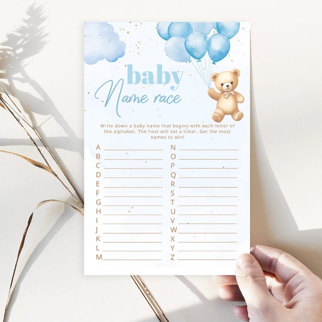 Blue teddy ours bébé nom course jeu de baby shower (Créateur téléchargé)