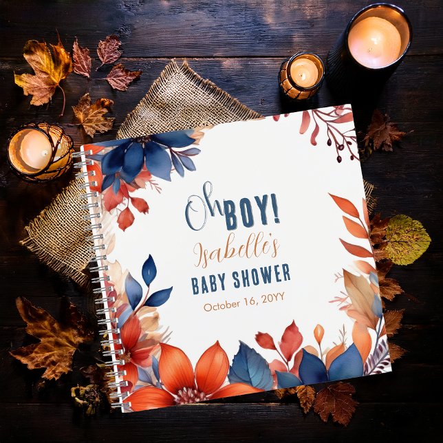 Blue Terracotta Oh Boy Fall Baby shower Livre d'or (Boho Blue and Terracotta Fall |  Autumn Floral "Oh Boy!" Baby Shower Guest Book Notebook)