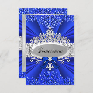 Blue Tiara & Damask Quinceanera Invitation