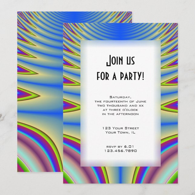 Blue Tie Dye All Purpose Party Invitation (Devant / Derrière)