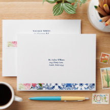 Blue Tile Floral Italien Adresse de retour