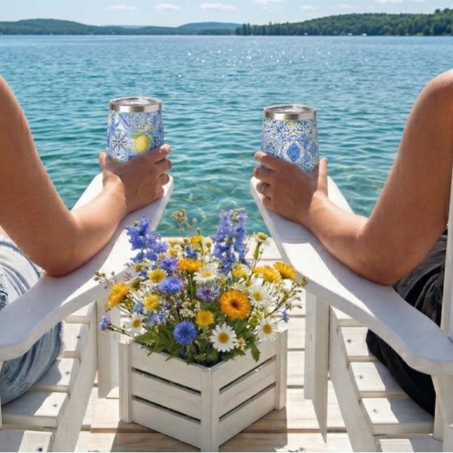 Blue Tile French Country Lemon Pattern Home Decor (Créateur téléchargé)