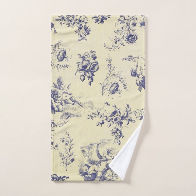 Blue Toile France Pays Cherub Motif (Serviette à main)