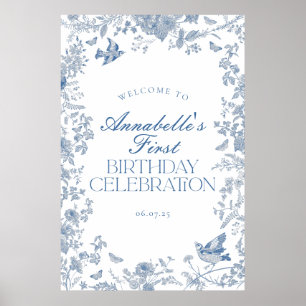 Blue Toile Jouy Floral Anniversaire Affiche de bie