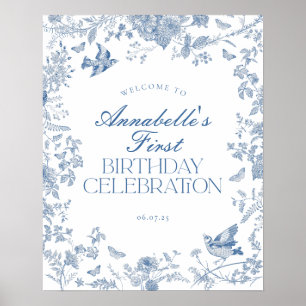 Blue Toile Jouy Floral Anniversaire Affiche de bie