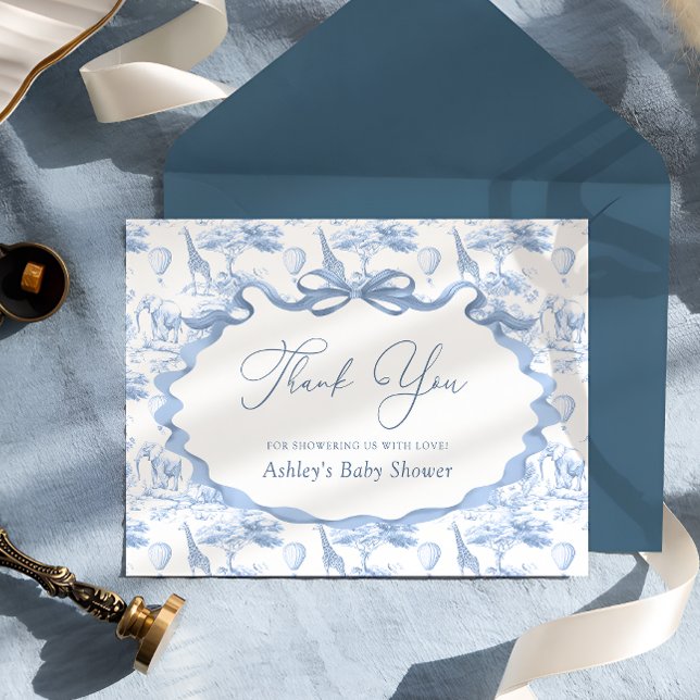 Blue Toile Safari Animaux Baby shower Merci (Créateur téléchargé)