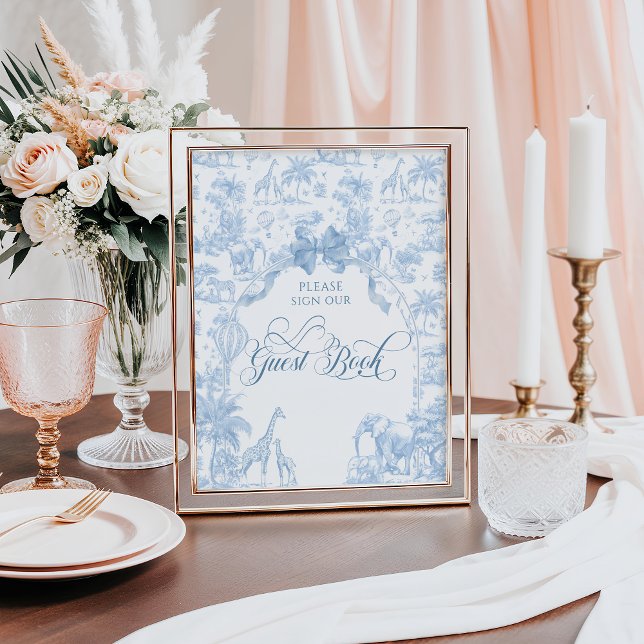 Blue Toile Safari Baby shower animal Livre d'or (Créateur téléchargé)