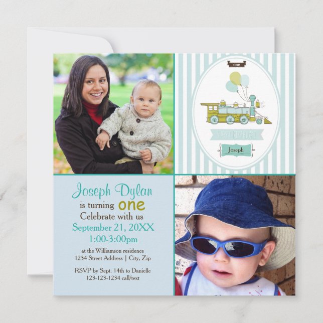 Blue Train 2 Photo Kids - Invitation d'anniversair (Devant)