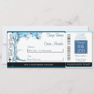 Blue Tree / Snowf Boarding Pass Faire-part de mari