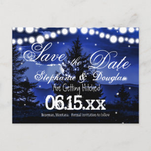 Blue Tree Twinkle Lights Enregistrer la date Carte