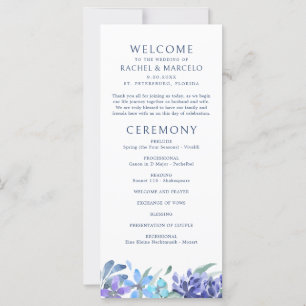 Blue Tropical Floral Wedding Program