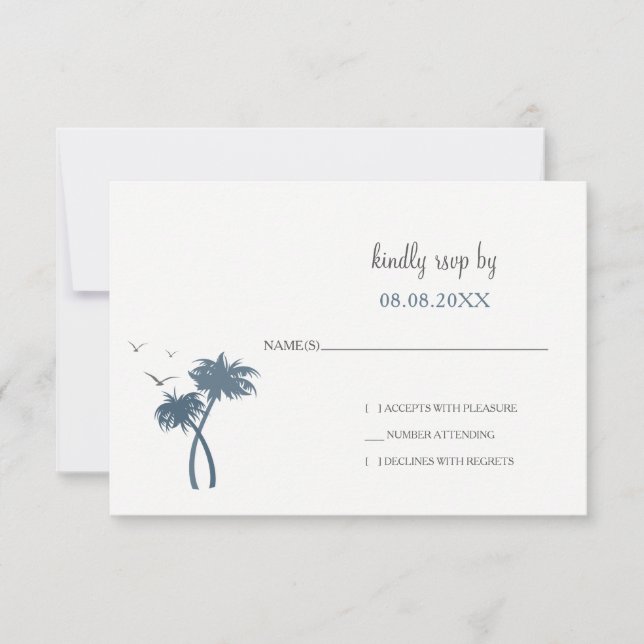 Blue Tropical Palm Tree Wedding rsvp (Devant)