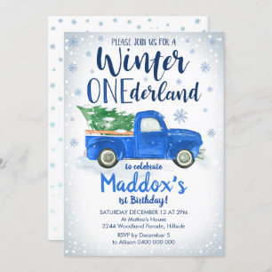 Blue Truck Winter ONE derland Invitation Garçon 1e
