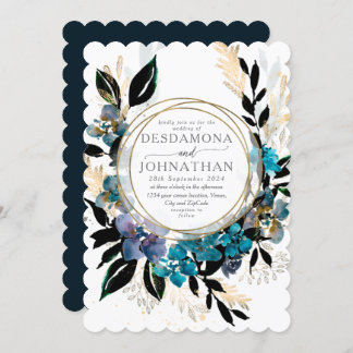 Blue turquoise Floral Mariage Bouquet Invitation