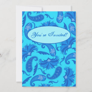 Blue Turquoise Moderne Paisley Invitation personna