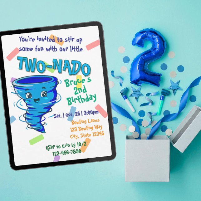 Blue TwoNado, 2nd birthday invitation (Créateur téléchargé)