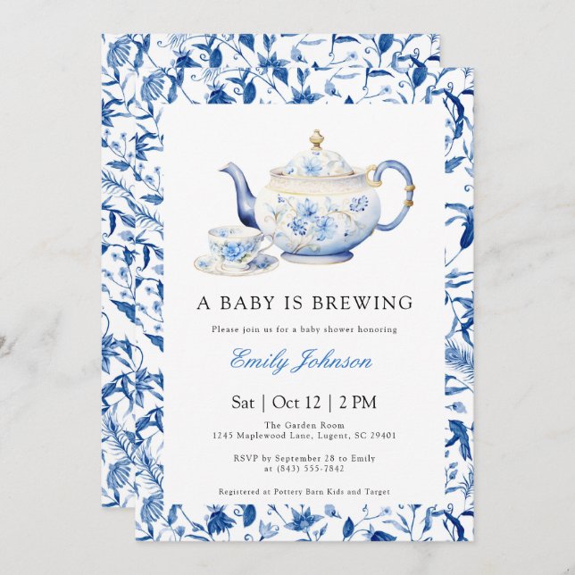 BLUE Un bébé brasse Baby shower Invitation (Devant / Derrière)