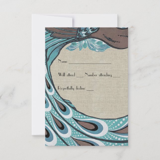 Blue Vintage Peacock Brown Linen rsvp (Devant)
