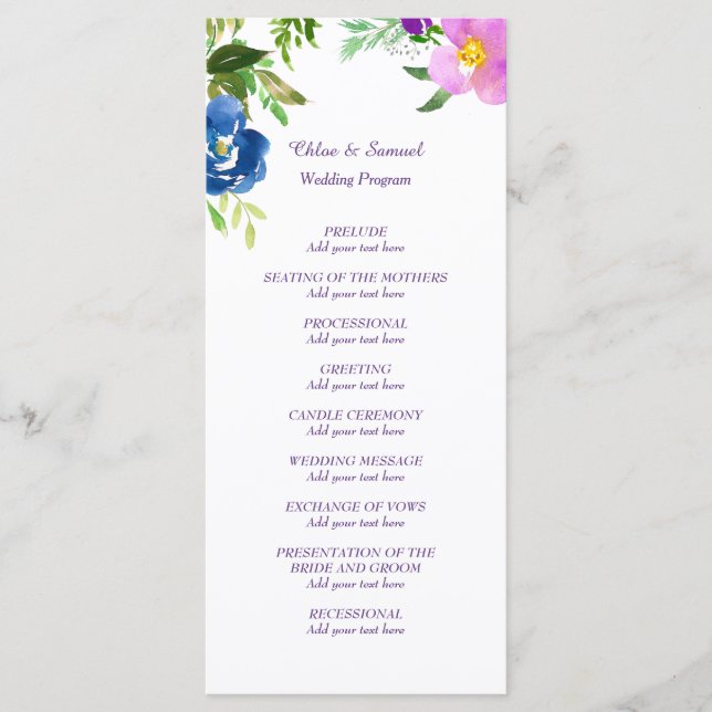 Blue Violet Garden Programme de mariage (Devant)