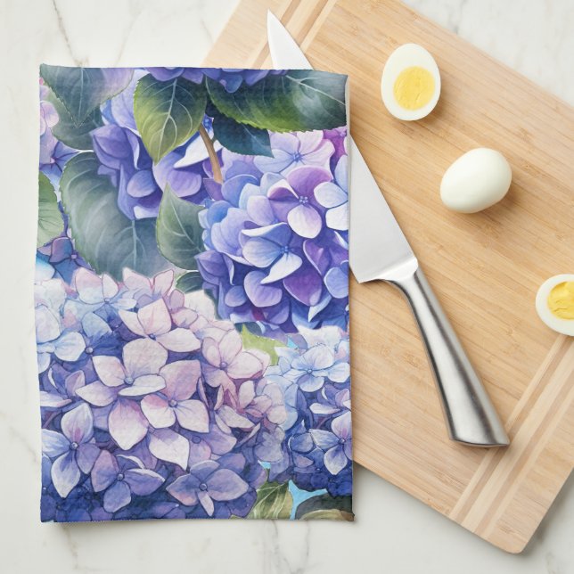 Blue violet rose Hydrangea Motif serviette de cuis (Quart Plié)