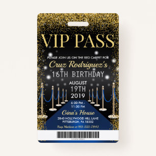 Blue VIP Pass Hollywood Tapis rouge Badge d'annive