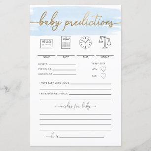 Blue Watercolor Baby Predictions Jeu