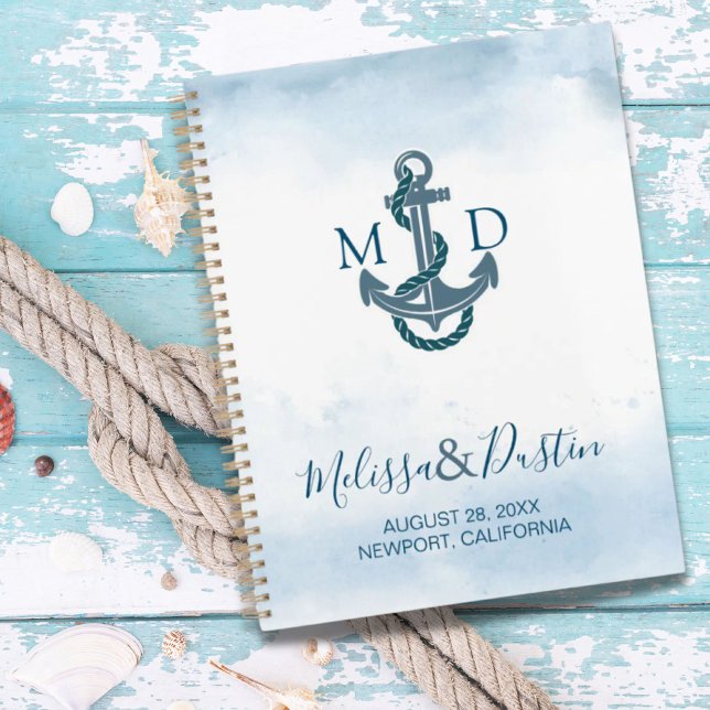 Blue Watercolor Beach Ancre Mariage nautique (Blue Watercolor Beach Anchor Nautical Wedding Planner)