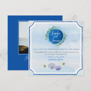 Blue WaterColor Beach Wedding Invitation