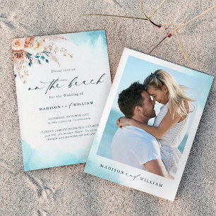 Blue Watercolor Beach Wedding Invitation