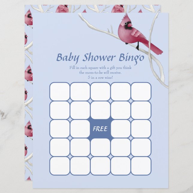 Blue Watercolor Cardinal Baby shower Bingo Jeu (Devant / Derrière)