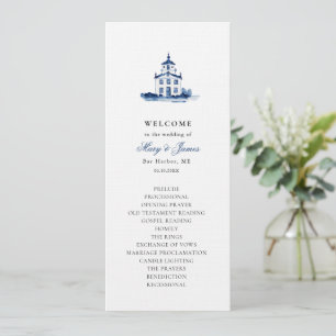 Blue Watercolor Church Mariage Flat Programme