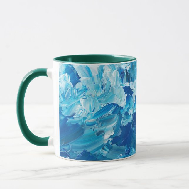 Blue Watercolor Coffee Mug with Green Handle (Gauche)