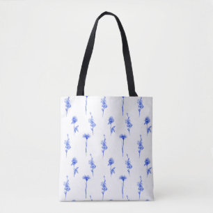 Blue Watercolor Floral Flowers Tote Bag