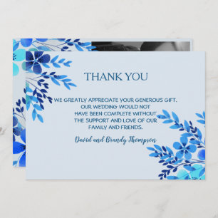Blue Watercolor Floral Mariage Merci Note