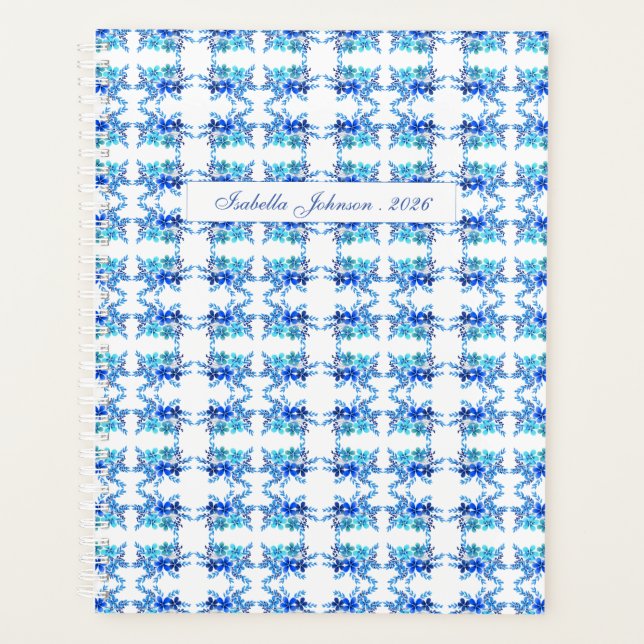 Blue Watercolor Floral Personalized Planner (Devant)