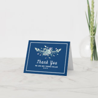 Blue Watercolor Flower Mariage Merci Note