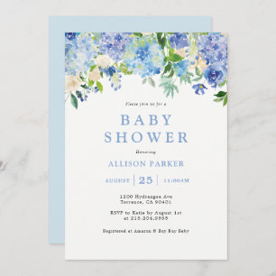 Blue Watercolor hydrangea Baby shower Invitation