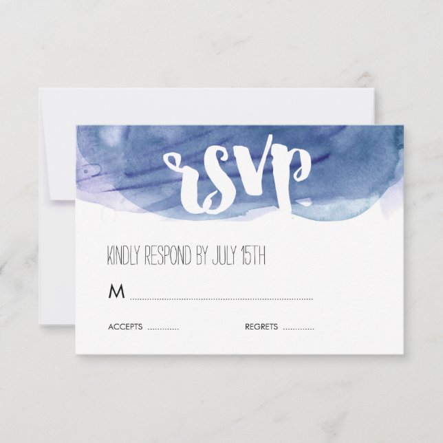 Blue Watercolor Wash Wedding Réponse RSVP (Devant)