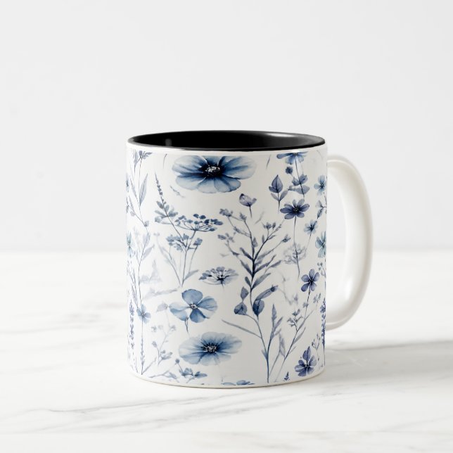 Blue Watercolor Wildflower Botanical Mug (Devant droit)