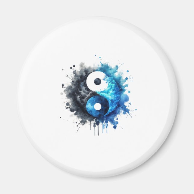 Blue Watercolor Yin and Yang Magnet (Devant)