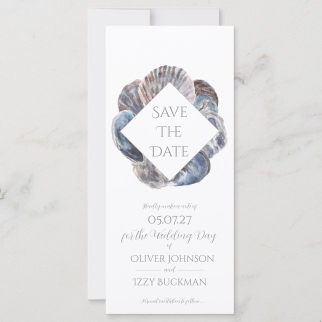 Blue Watercolour Sea Shell Save the Date Flat Card (Devant)