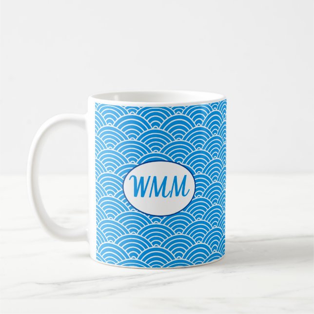Blue Waves Motif Monogram's Day Mug (Gauche)