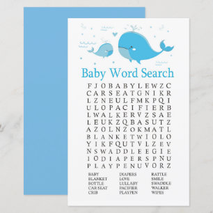 Blue Whale Baby shower Word Recherche Jeu